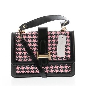 New York & Company pink and black Houndstooth Print top-handle crossbody bag.